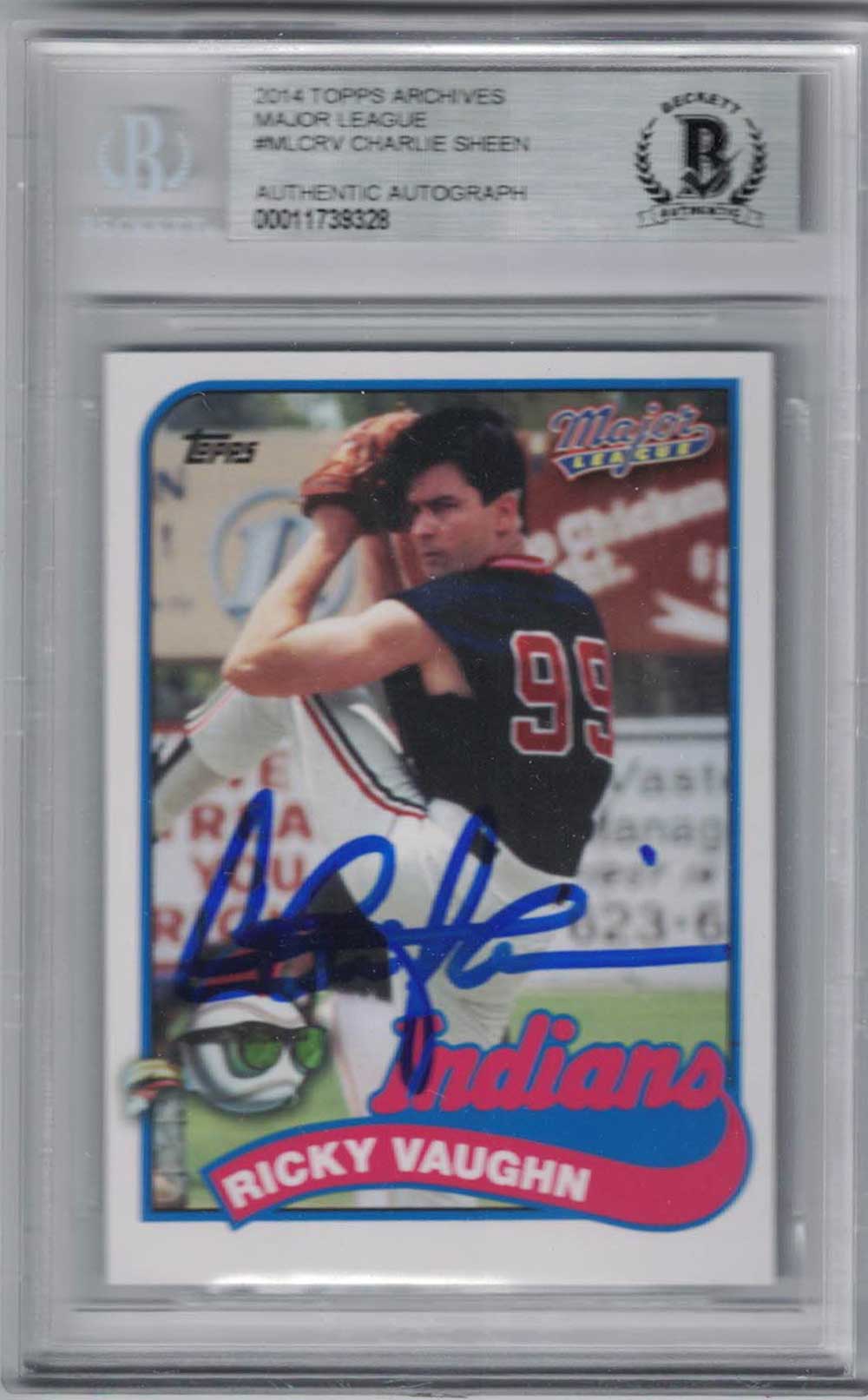 Charlie Sheen Cleveland Indians - Major League Signed Card - Major League 2014 Topps Archives Vaughn BAS Slab-Powers Sports Memorabilia