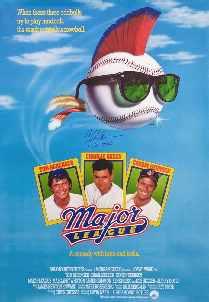 Charlie Sheen Autographed Major League 27x40 Full Size Movie Poster with Wild Thing-Powers Sports Memorabilia