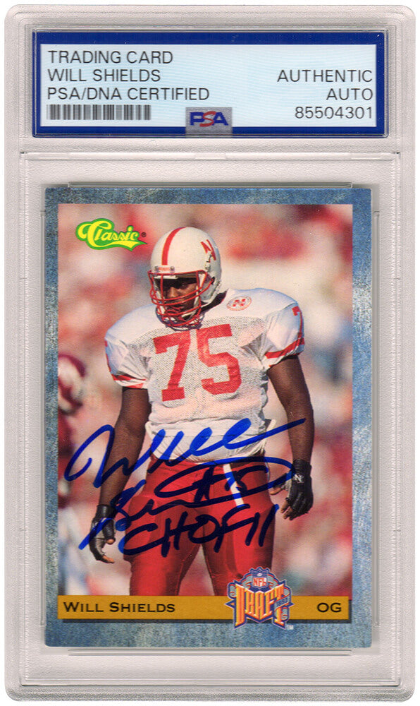 Will Shields Autographed 1993 Classic Rookie Football Trading Card #13 with CHOF'11 - (PSA Encapsulated)-Powers Sports Memorabilia