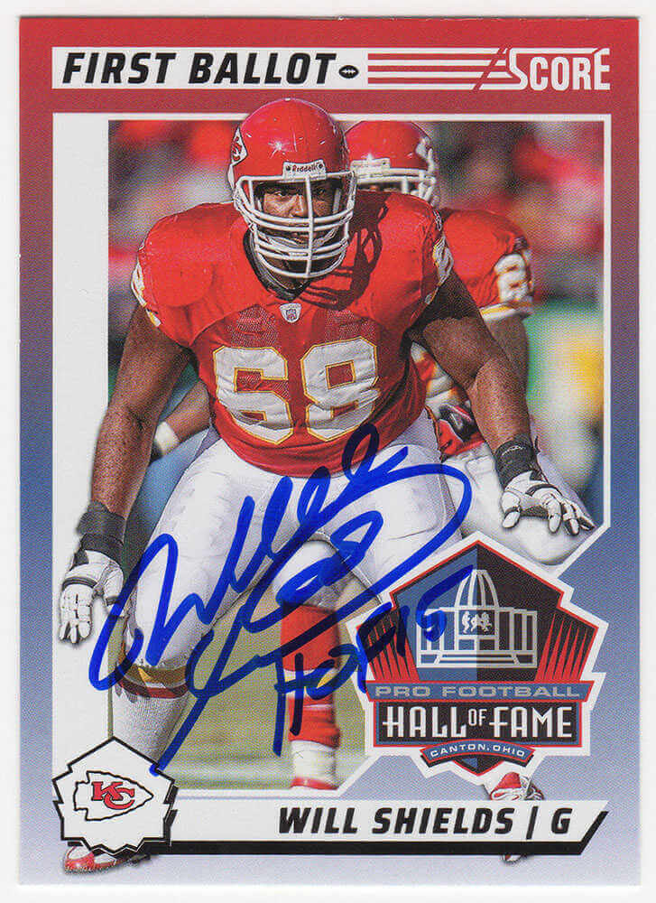 Will Shields Autographed Kansas City Chiefs 2024 Score Hall of Fame Football Trading Card #9 with HOF'15-Powers Sports Memorabilia