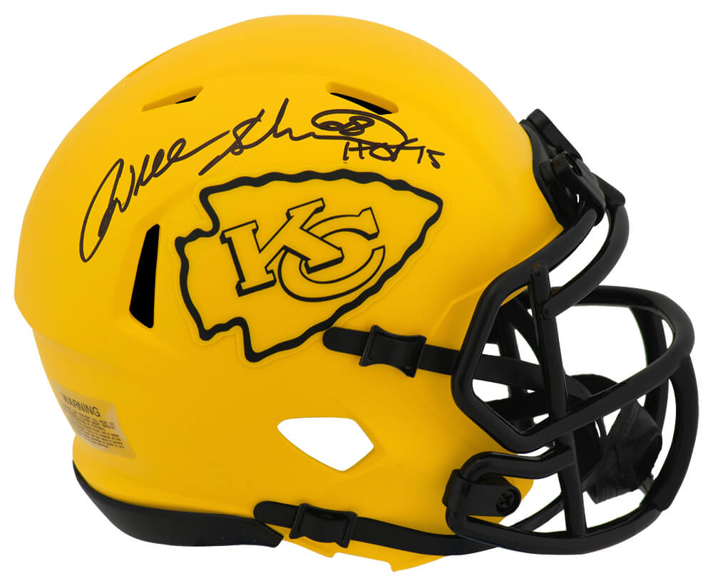 Will Shields Autographed Kansas City Chiefs RAVE Riddell Speed Mini Helmet with HOF'15-Powers Sports Memorabilia