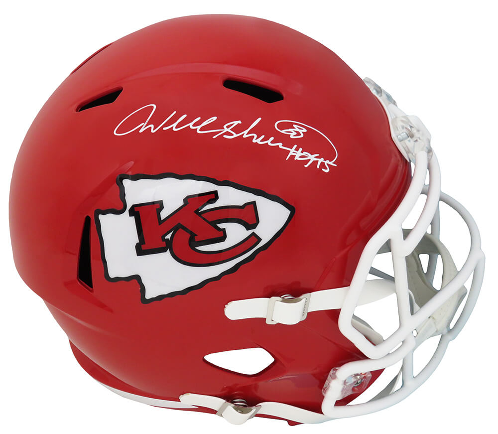 Will Shields Autographed Kansas City Chiefs Riddell Full Size Speed Replica Helmet with HOF'15-Powers Sports Memorabilia