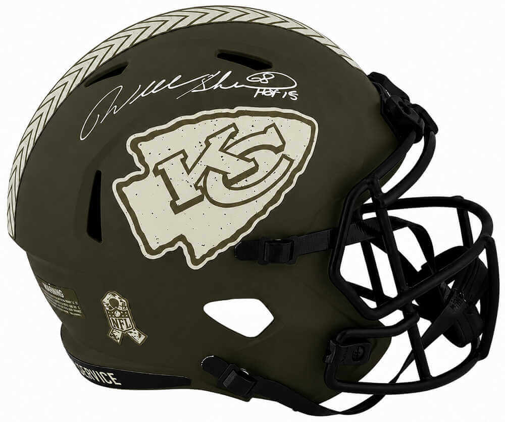 Will Shields Autographed Kansas City Chiefs SALUTE Riddell Full Size Speed Replica Helmet with HOF'15-Powers Sports Memorabilia