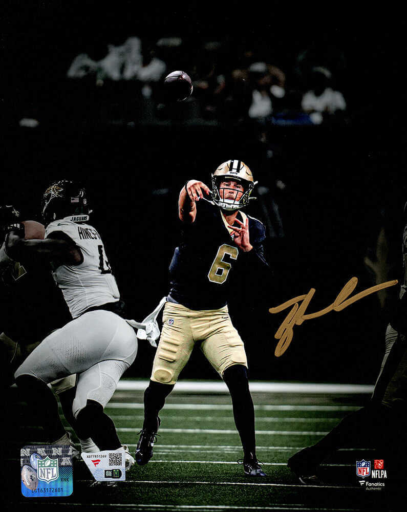 Tyler Shough Autographed New Orleans Saints Passing Spotlight Action 8x10 Photo-Powers Sports Memorabilia