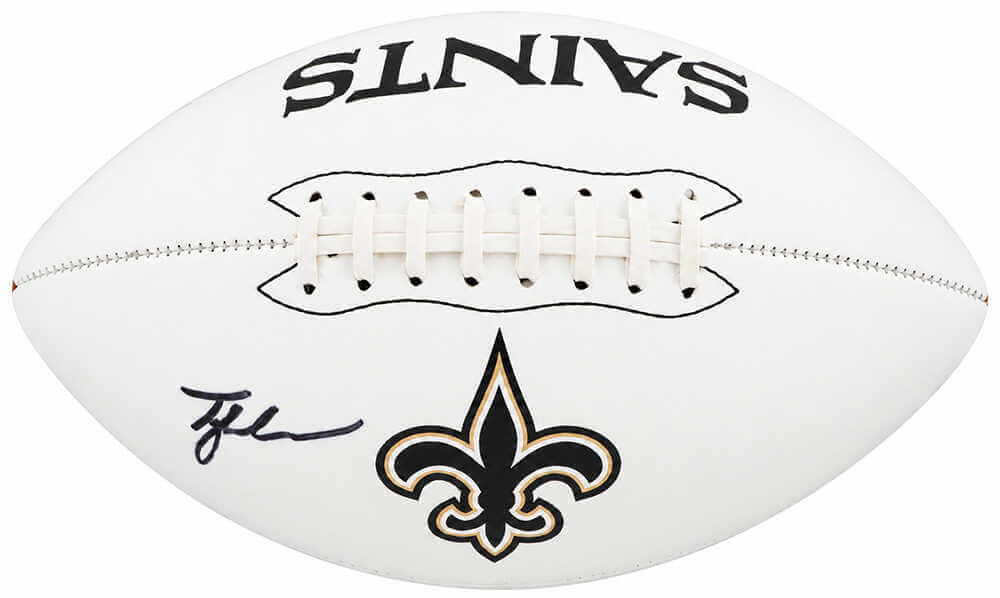 Tyler Shough Autographed New Orleans Saints Logo Franklin White Panel Football-Powers Sports Memorabilia