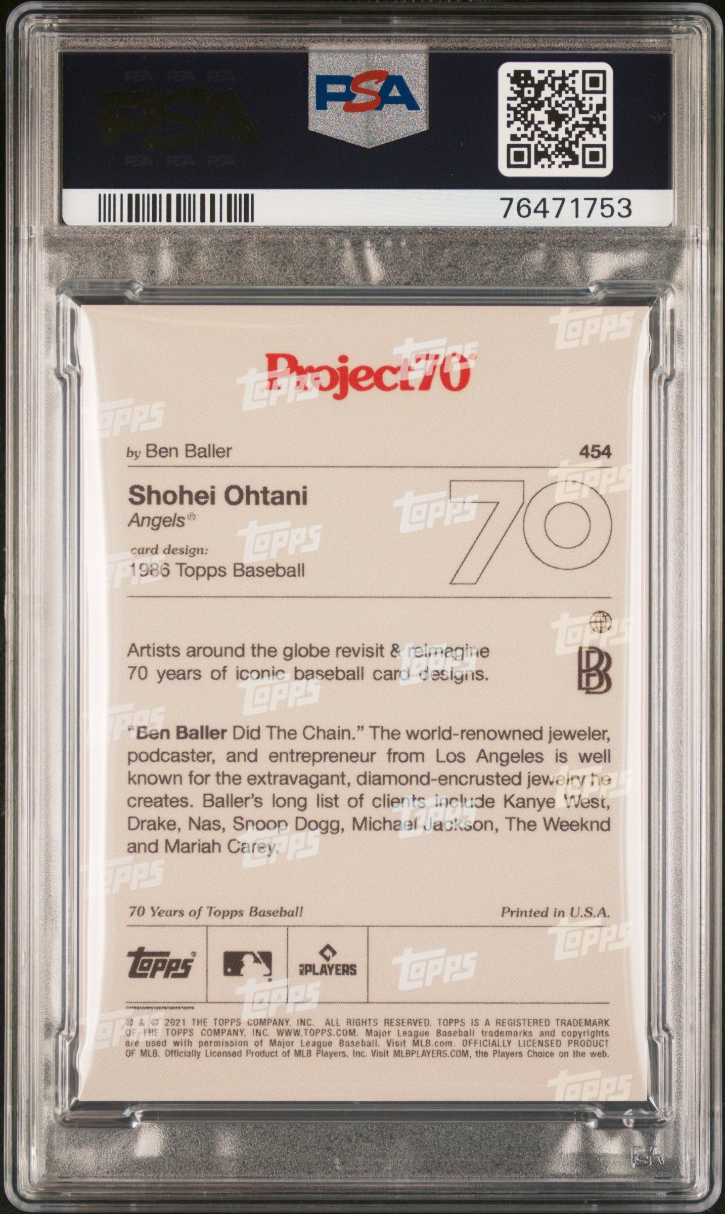 Shohei Ohtani 2021 Topps Project 70 Baseball Card #454 Graded PSA 10-Powers Sports Memorabilia