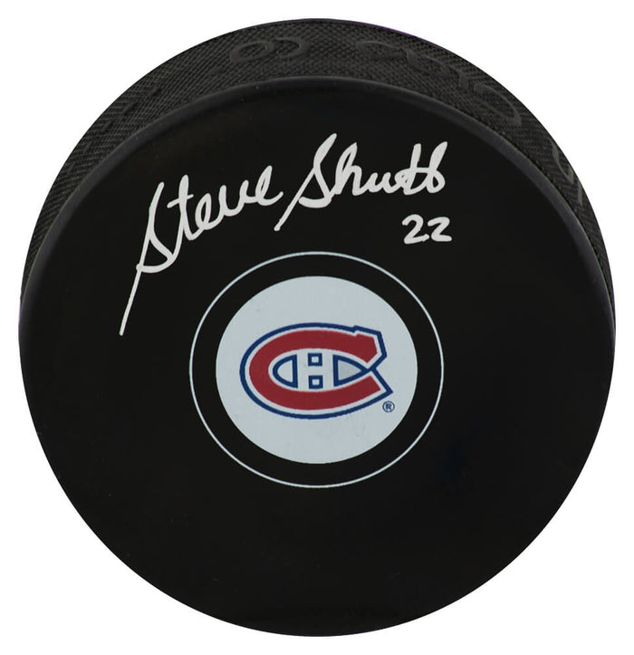 Steve Shutt Autographed Montreal Canadiens Team Logo Hockey Puck-Powers Sports Memorabilia