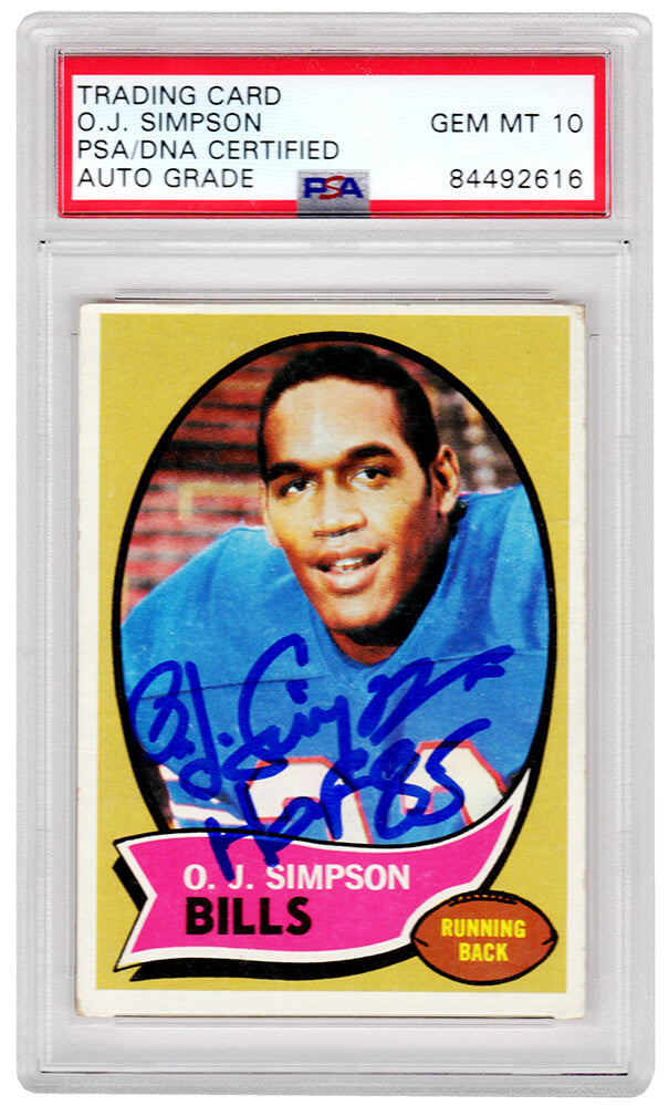 O.J. Simpson Autographed Buffalo Bills 1970 Topps Rookie Card #90 with HOF 85 (PSA/DNA Encapsulated Autographed Grade 10)-Powers Sports Memorabilia