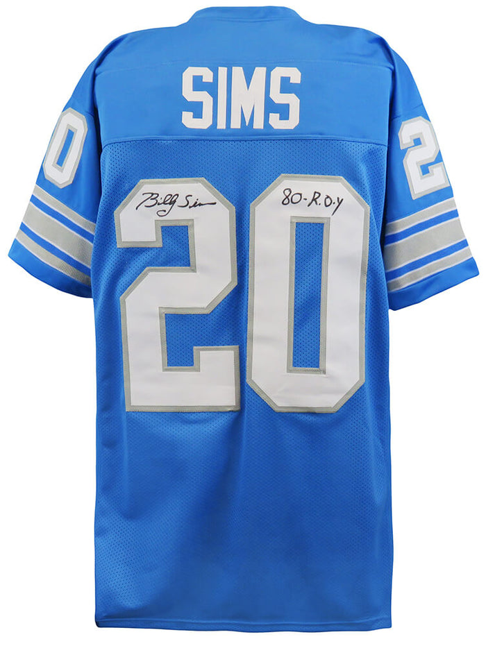 Billy Sims Autographed Blue Custom Football Jersey with 80 ROY-Powers Sports Memorabilia