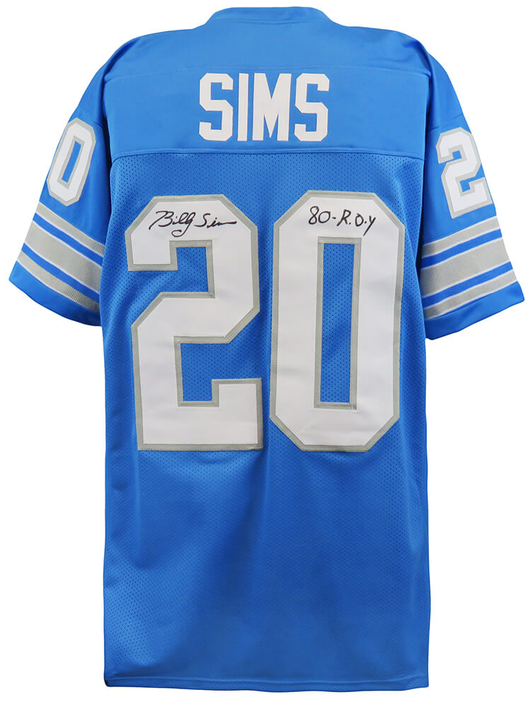 Billy Sims Autographed Blue Custom Football Jersey with 80 ROY-Powers Sports Memorabilia