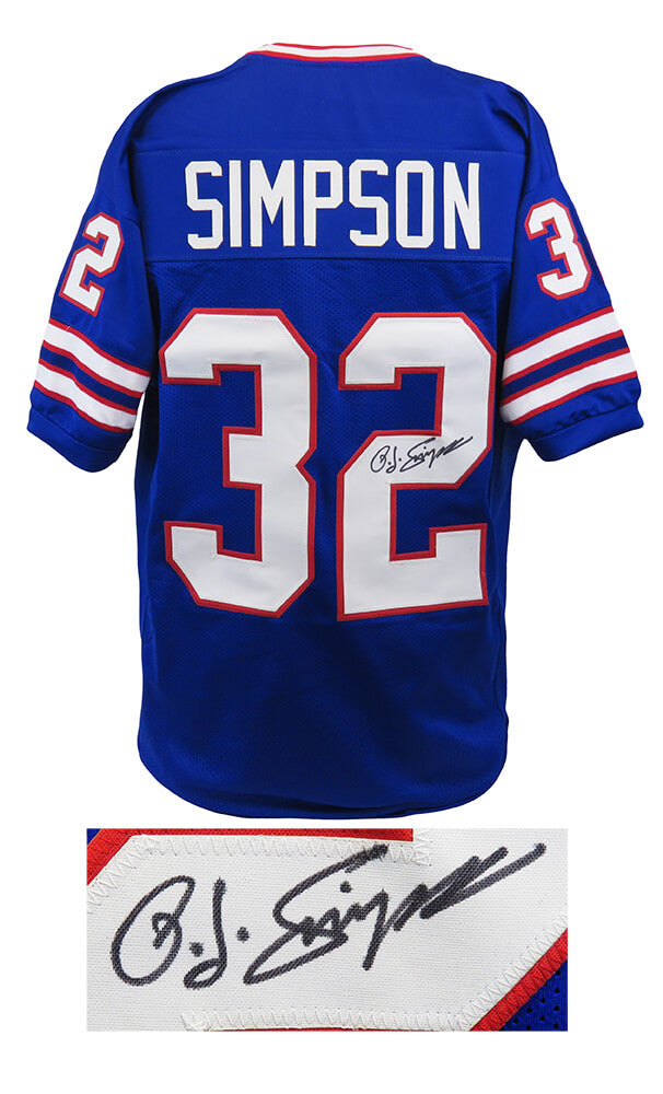 O.J. Simpson Autographed Blue Throwback Custom Football Jersey-Powers Sports Memorabilia