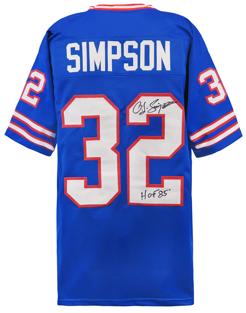 O.J. Simpson Autographed Blue Throwback Custom Football Jersey with HOF 85-Powers Sports Memorabilia