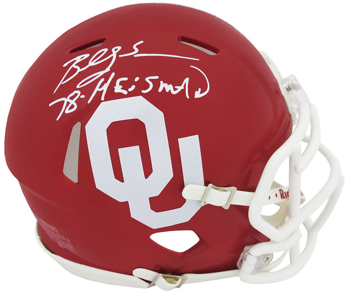 Billy Sims Autographed Oklahoma Sooners Riddell Speed Mini Helmet with 78 Heisman (White Ink)-Powers Sports Memorabilia