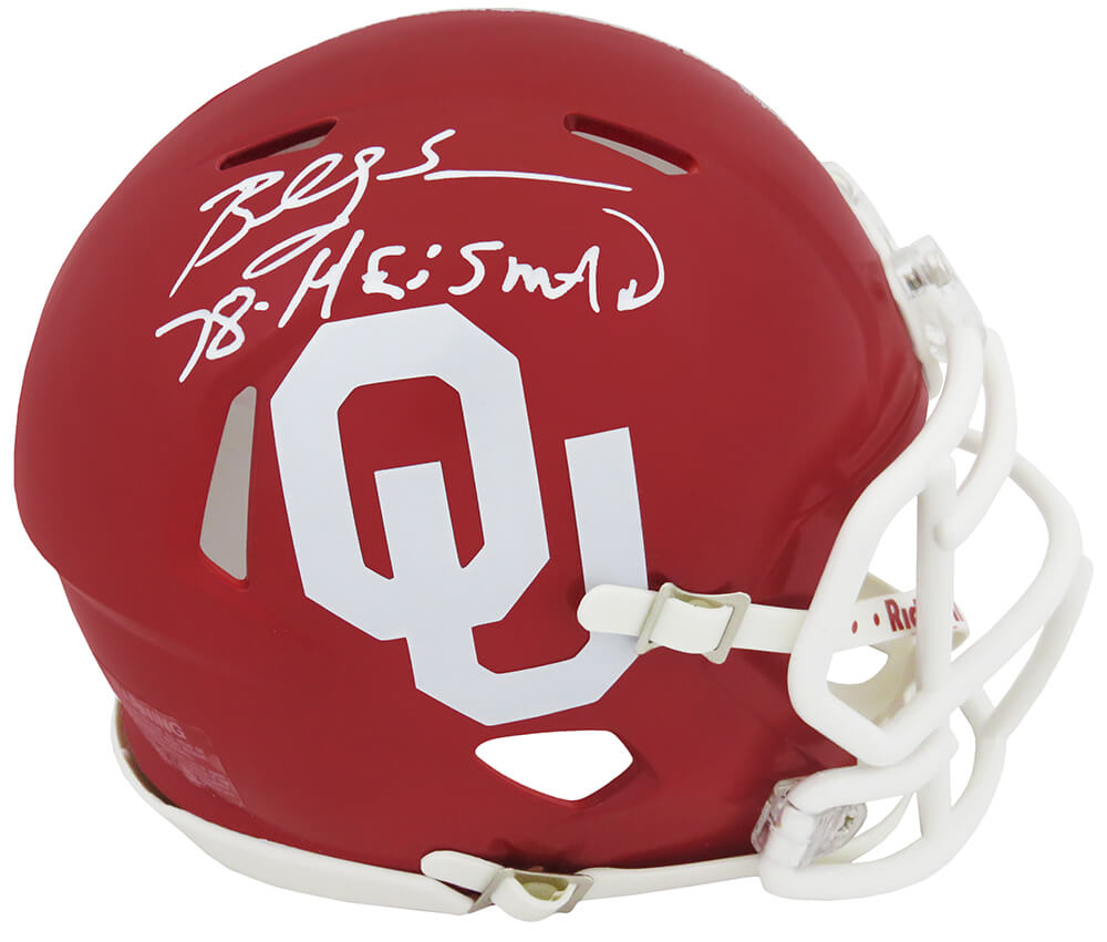 Billy Sims Autographed Oklahoma Sooners Riddell Speed Mini Helmet with 78 Heisman (White Ink)-Powers Sports Memorabilia