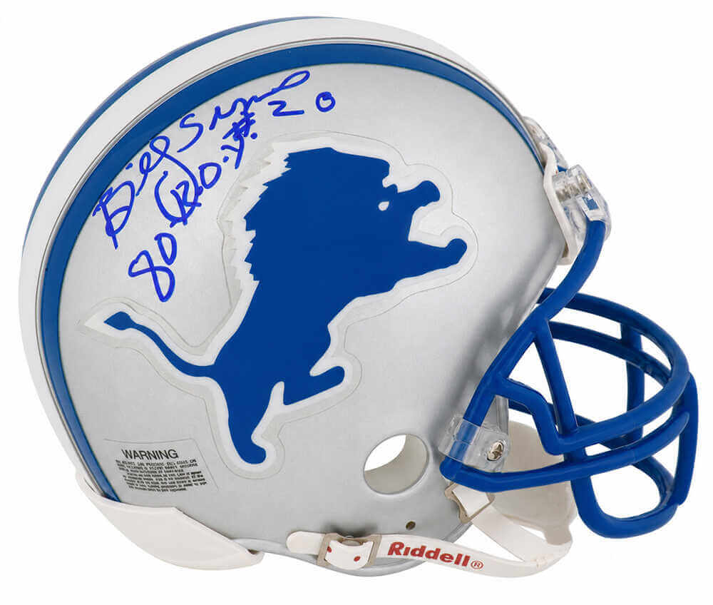 Billy Sims Autographed Detroit Lions Throwback Riddell (VSR4) Mini Helmet with 80 ROY-Powers Sports Memorabilia