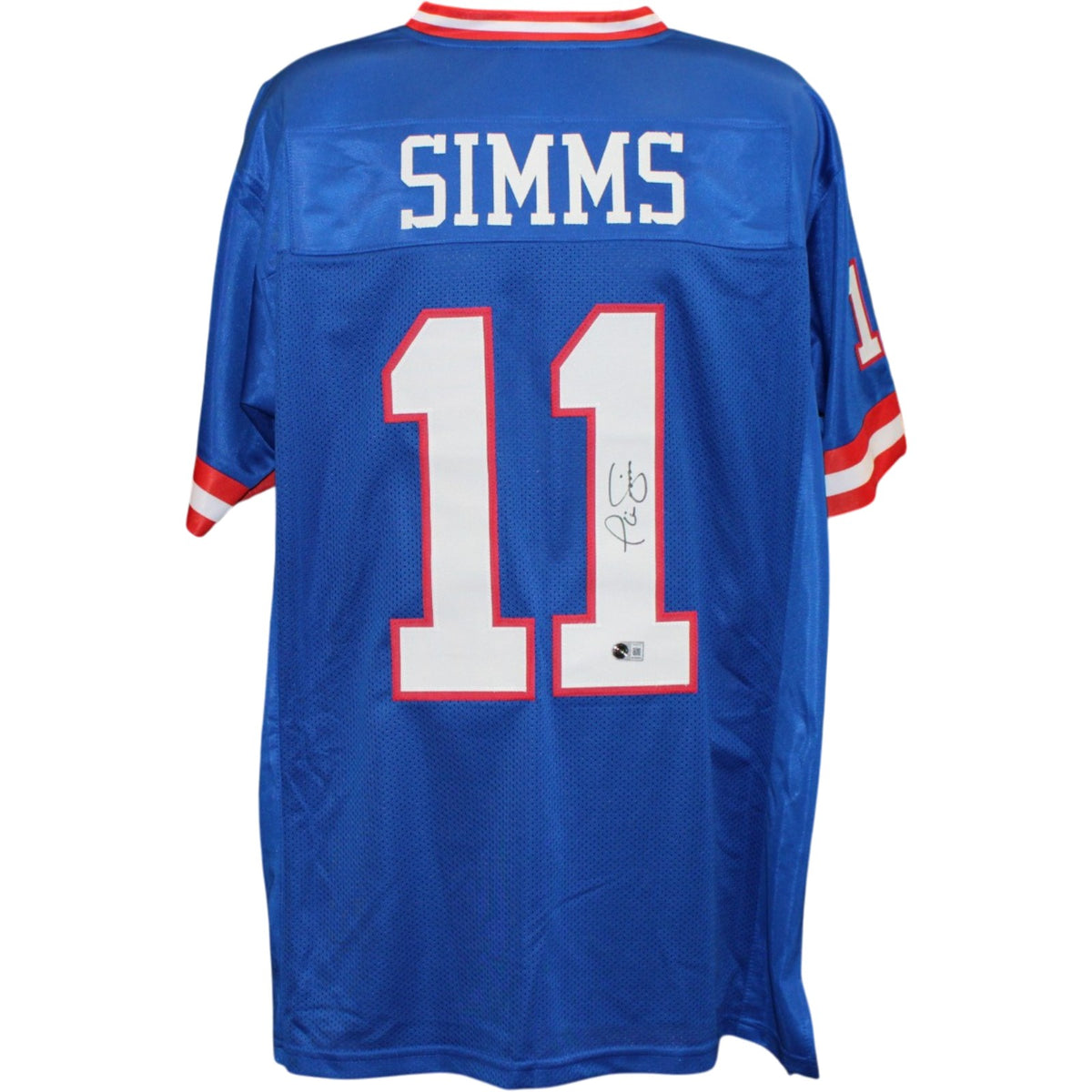 Phil Simms Pro Style Signed Jersey Blue Sz XL Beckett WIT 58506 Beckett-Powers Sports Memorabilia