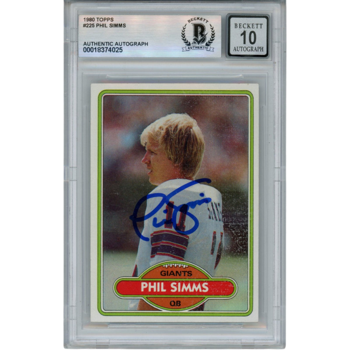 Phil Simms New York Giants Signed Card - 1980 Topps #225 Slab Beckett Beckett - 53189-Powers Sports Memorabilia