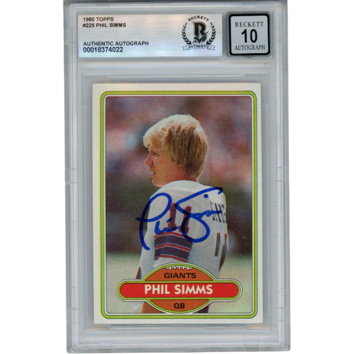Phil Simms New York Giants Signed Card - 1980 Topps #225 Slab Beckett Beckett - 53192-Powers Sports Memorabilia