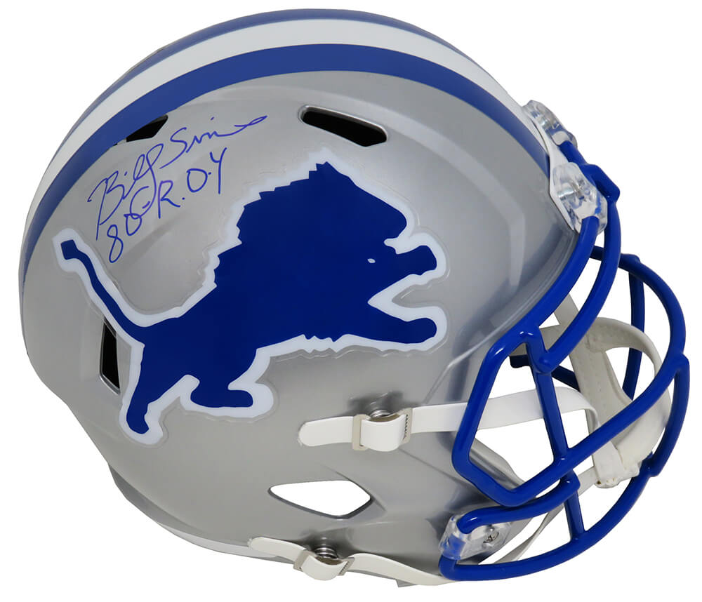 Billy Sims Autographed Detroit Lions Throwback Riddell Full Size Speed Replica Helmet with 80 ROY-Powers Sports Memorabilia