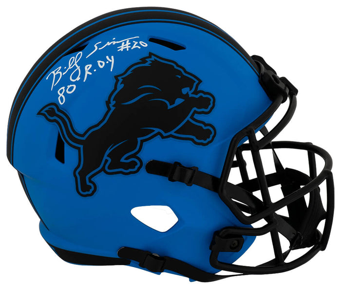 Billy Sims Autographed Detroit Lions RAVE Riddell Full Size Speed Replica Helmet with 80 ROY-Powers Sports Memorabilia