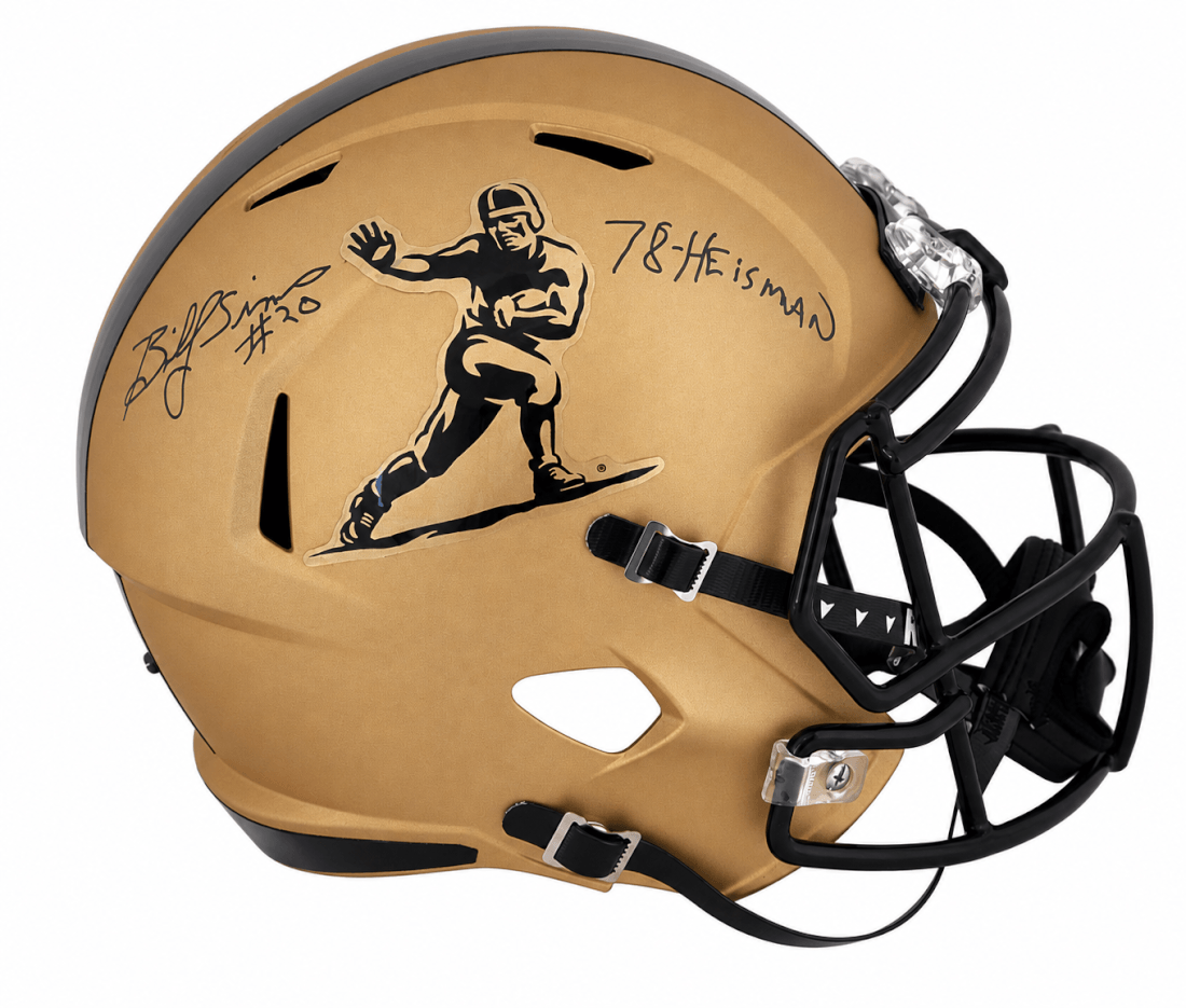 Billy SIms Autographed Heisman Trophy Logo Gold Full Size Riddell Replica Helmet-Powers Sports Memorabilia