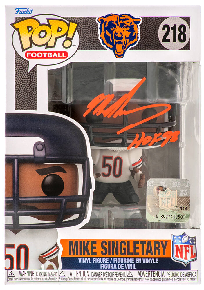 Mike Singletary Autographed Chicago Bears Mike Singletary Funko Pop Doll #218 with HOF'98-Powers Sports Memorabilia