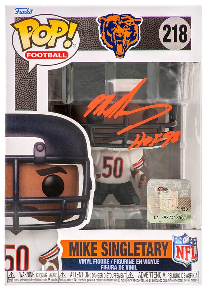 Mike Singletary Autographed Chicago Bears Mike Singletary Funko Pop Doll #218 with HOF'98-Powers Sports Memorabilia