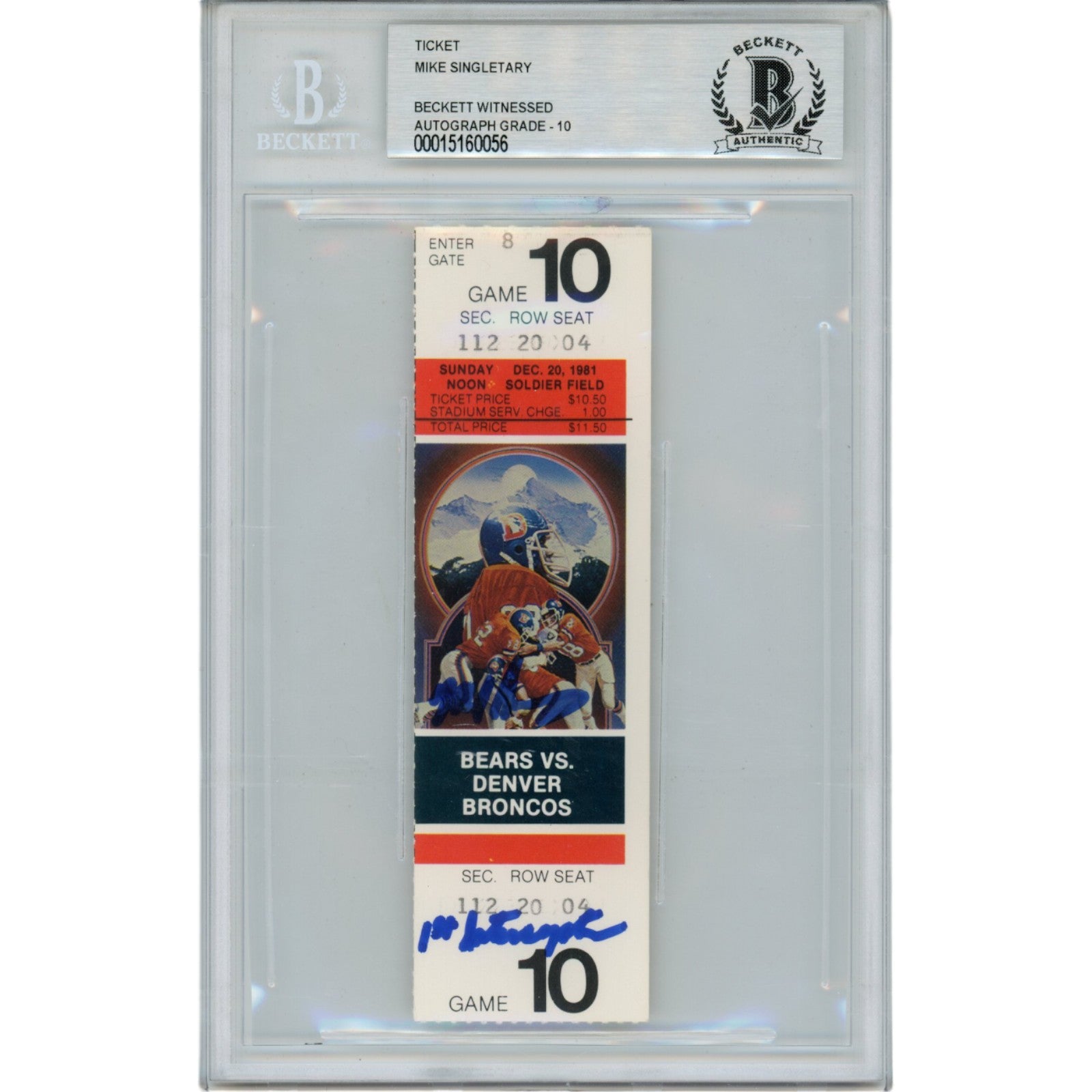 Mike Singletary Chicago Bears Signed Card - Ticket Stub 1st INT Insc Beckett Beckett-Powers Sports Memorabilia