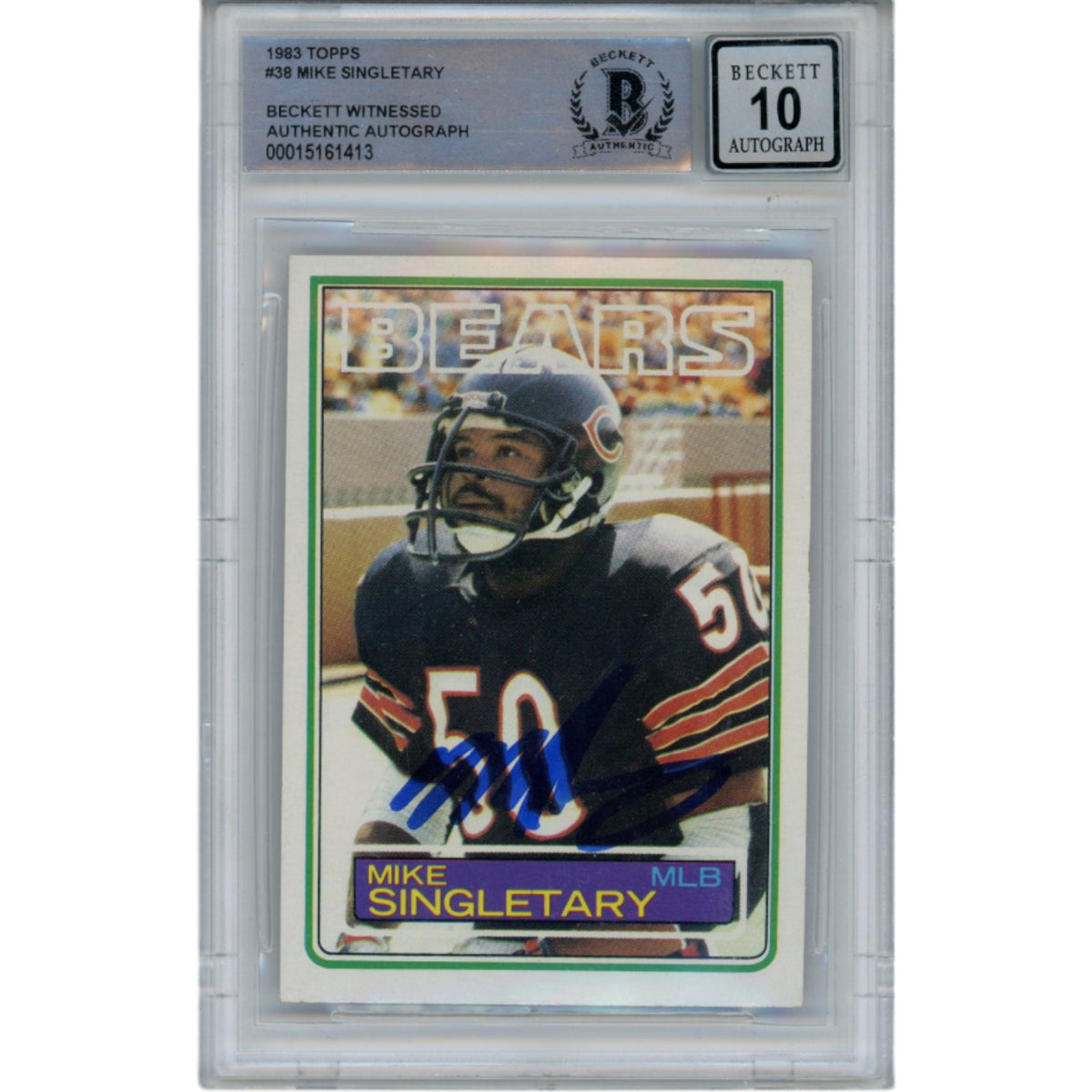 Mike Singletary 1983 Topps #38 Slabbed Trading Signed Card 10 Auto-Powers Sports Memorabilia
