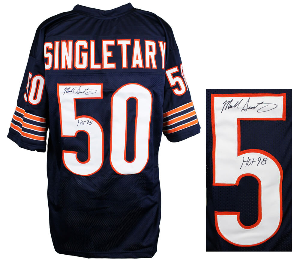 Mike Singletary Autographed Navy Custom Jersey with HOF 98-Powers Sports Memorabilia