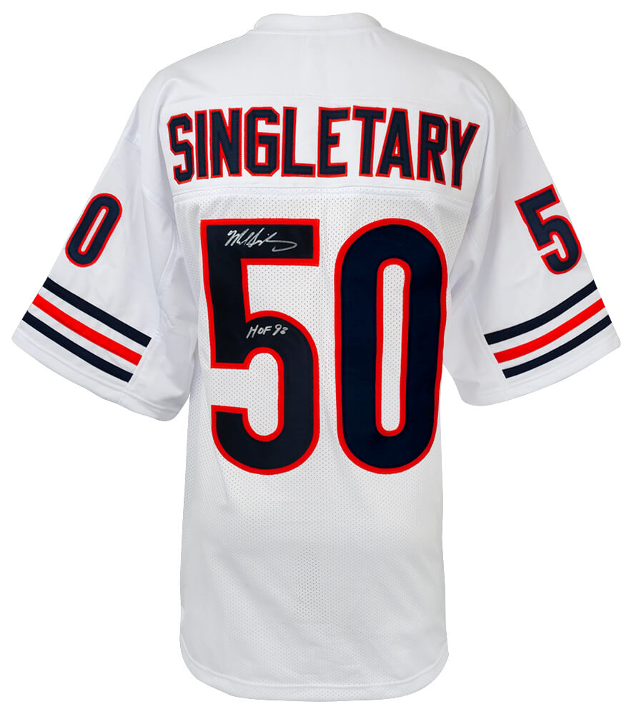 Mike Singletary Autographed White Custom Football Jersey with HOF'98-Powers Sports Memorabilia