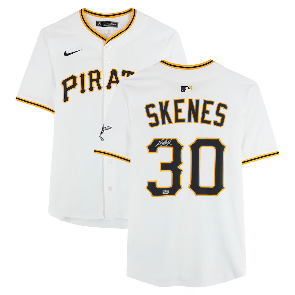 Paul Skenes Pittsburgh Pirates Autographed White Nike Limited Jersey-Powers Sports Memorabilia