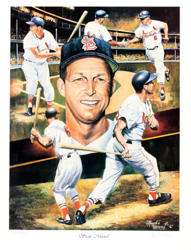 Stan Musial St. Louis Cardinals 24"x18" Lithograph Autographed by Artist, Angelo Marino- LTD /1450-Powers Sports Memorabilia