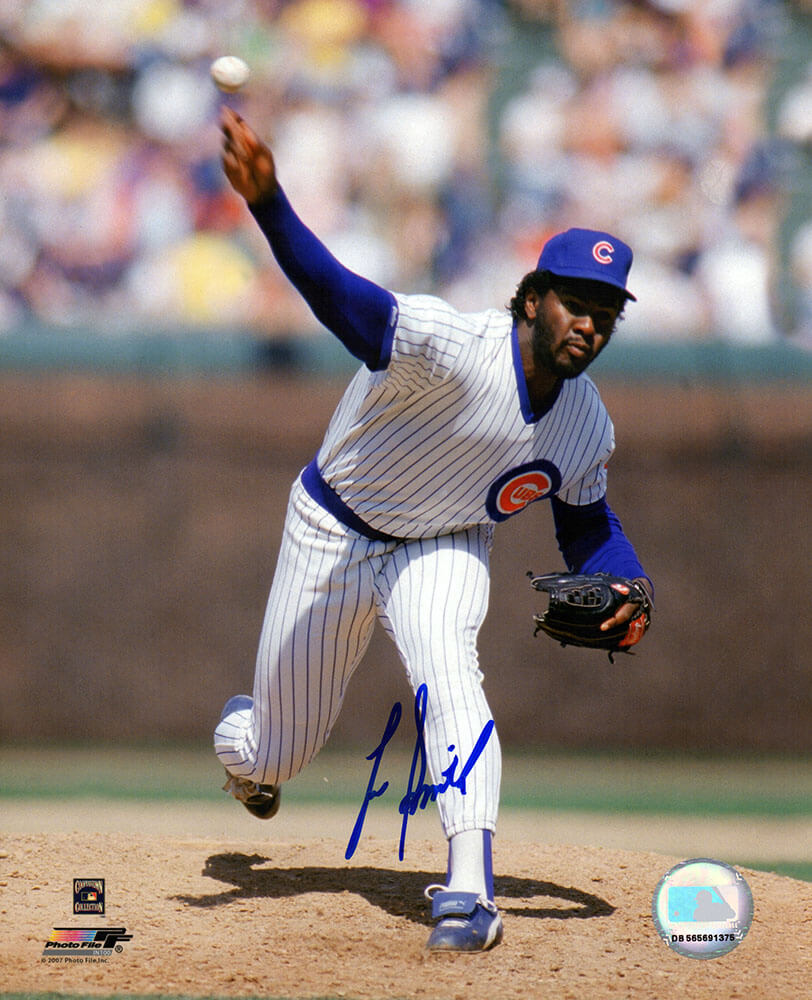 Lee Smith Autographed Chicago Cubs White Pinstripe Jersey Pitching 8x10 Photo-Powers Sports Memorabilia