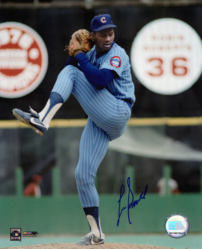 Lee Smith Autographed Chicago Cubs Blue Jersey Windup 8x10 Photo-Powers Sports Memorabilia