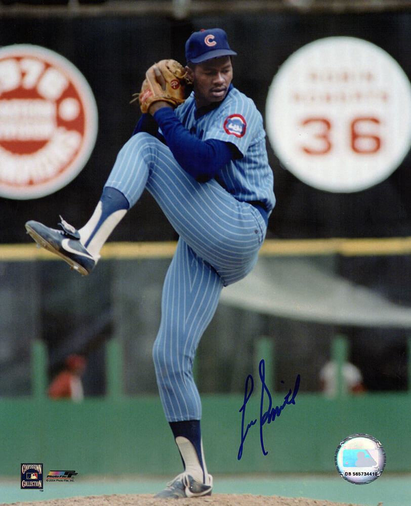 Lee Smith Autographed Chicago Cubs Blue Jersey Windup 8x10 Photo-Powers Sports Memorabilia