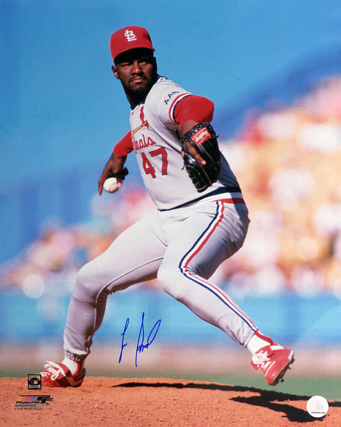 Lee Smith Autographed St Louis Cardinals Grey Jersey Pitching Action 16x20 Photo-Powers Sports Memorabilia