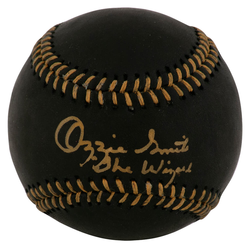 Ozzie Smith Autographed Rawlings Official Black MLB Baseball with The Wizard-Powers Sports Memorabilia