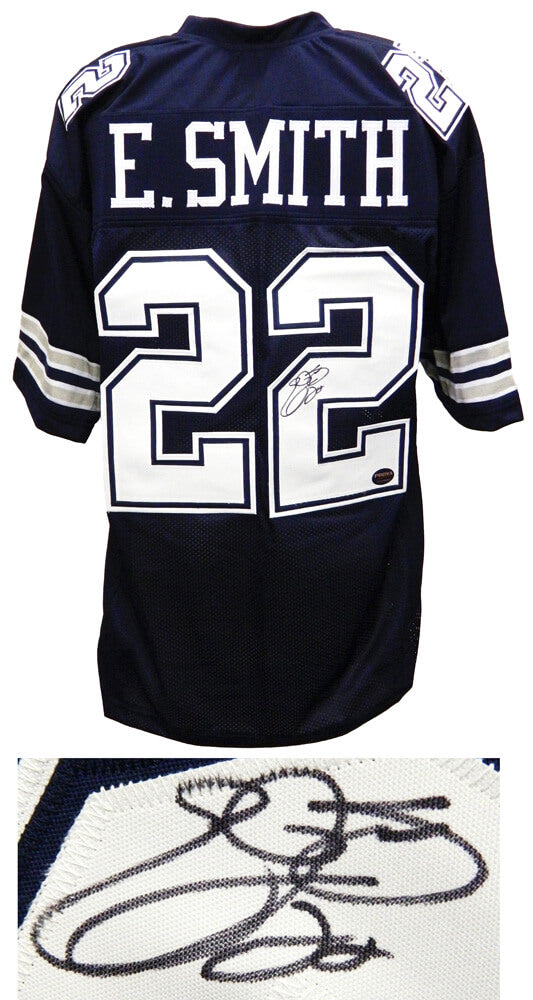 Emmitt Smith Autographed Navy Custom Football Jersey-Powers Sports Memorabilia