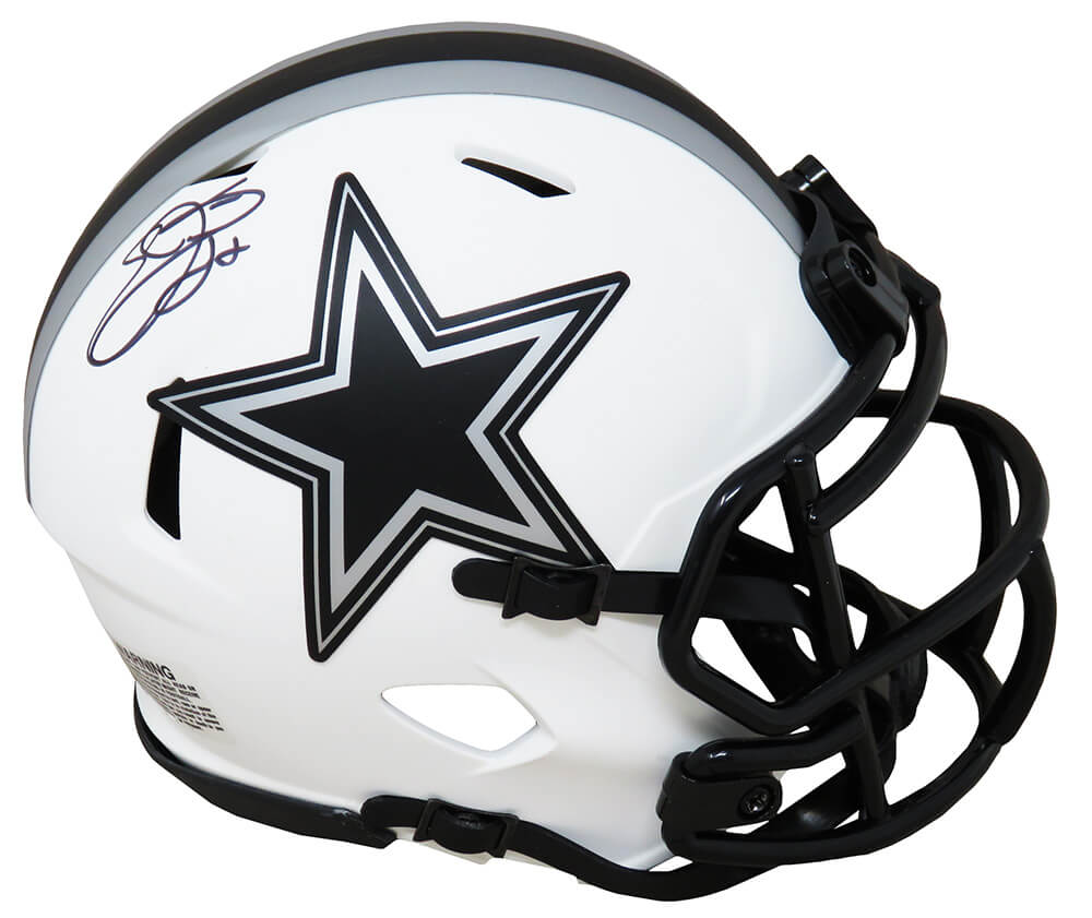 Emmitt Smith Autographed Dallas Cowboys Lunar Eclipse White Matte Riddell Speed Mini Helmet-Powers Sports Memorabilia