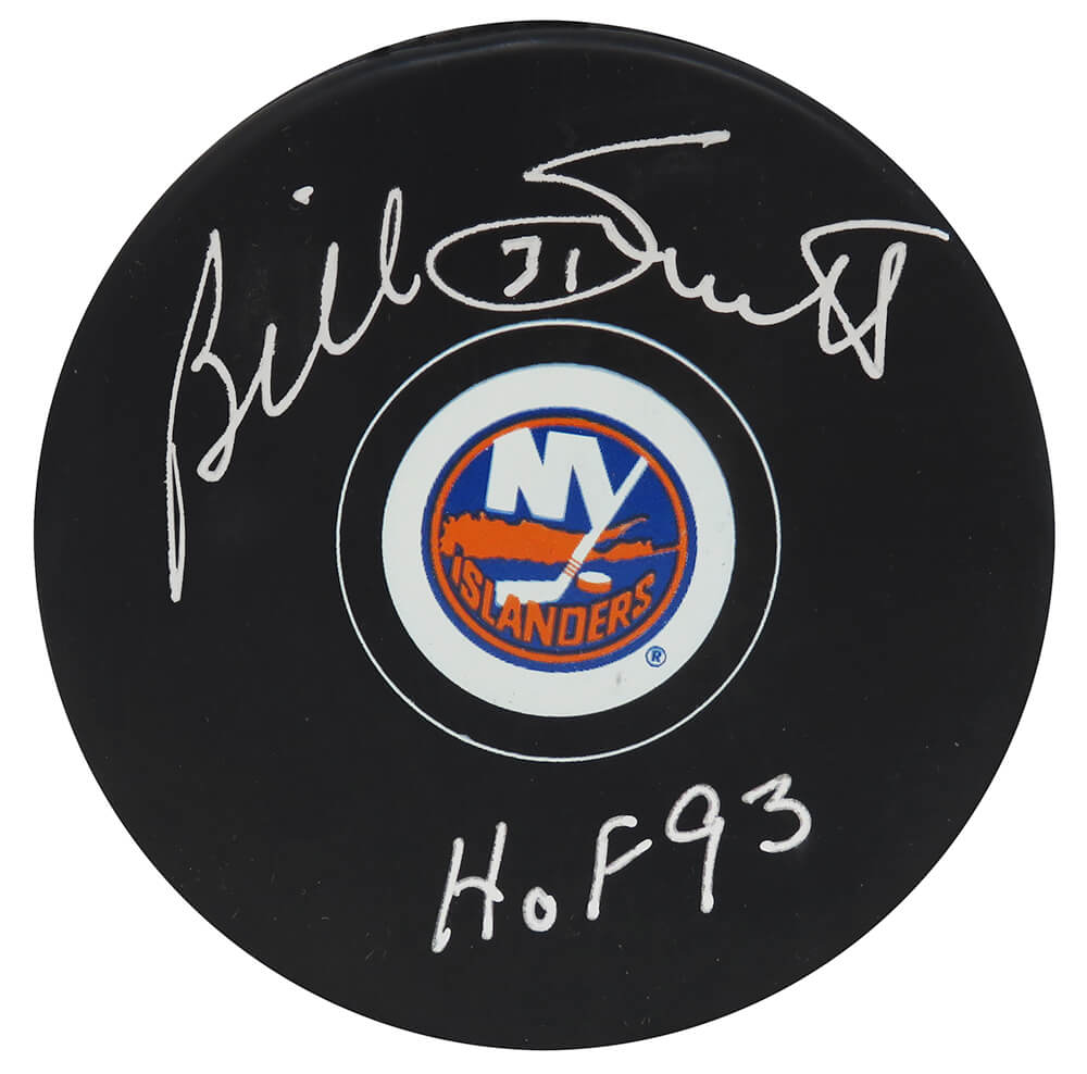 Billy Smith Autographed NY Islanders Logo Hockey Puck with HOF'93-Powers Sports Memorabilia
