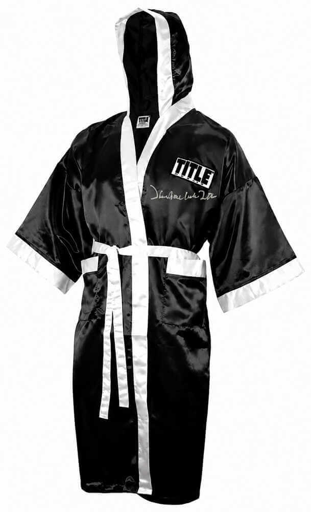 James 'Bonecrusher' Smith Autographed Title Black With White Trim Full Size Boxing Robe-Powers Sports Memorabilia