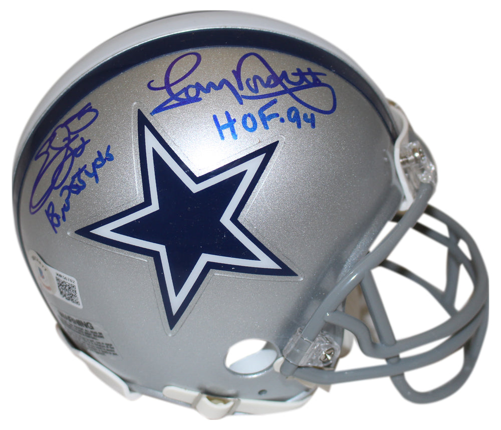 Emmitt Smith & Tony Dorsett Dallas Cowboys Signed Mini Helmet - VSR4 Beckett-Powers Sports Memorabilia
