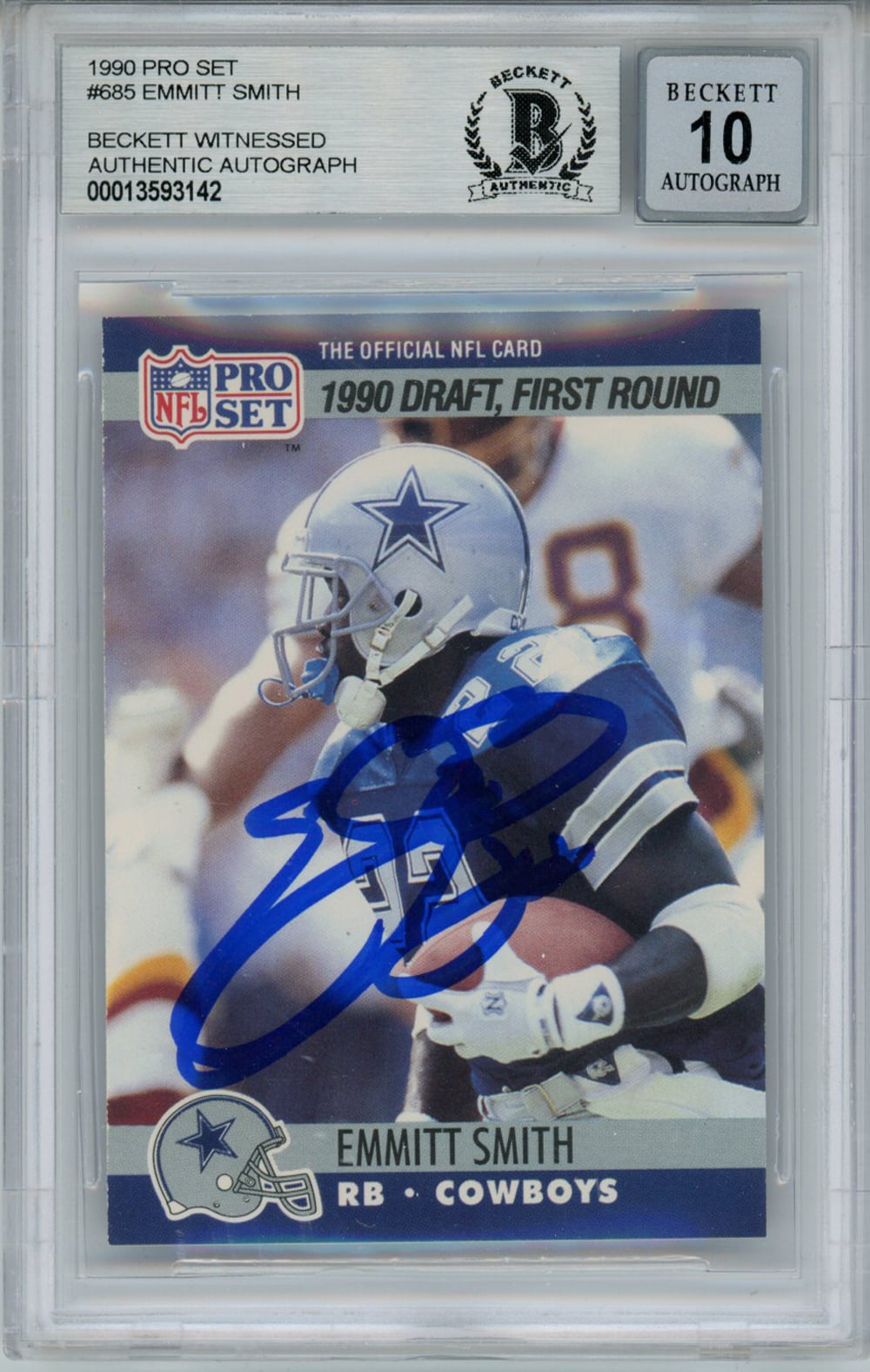 Emmitt Smith 1990 Pro Set #685 Rookie Signed Card Beckett 10 Slab Beckett-Powers Sports Memorabilia