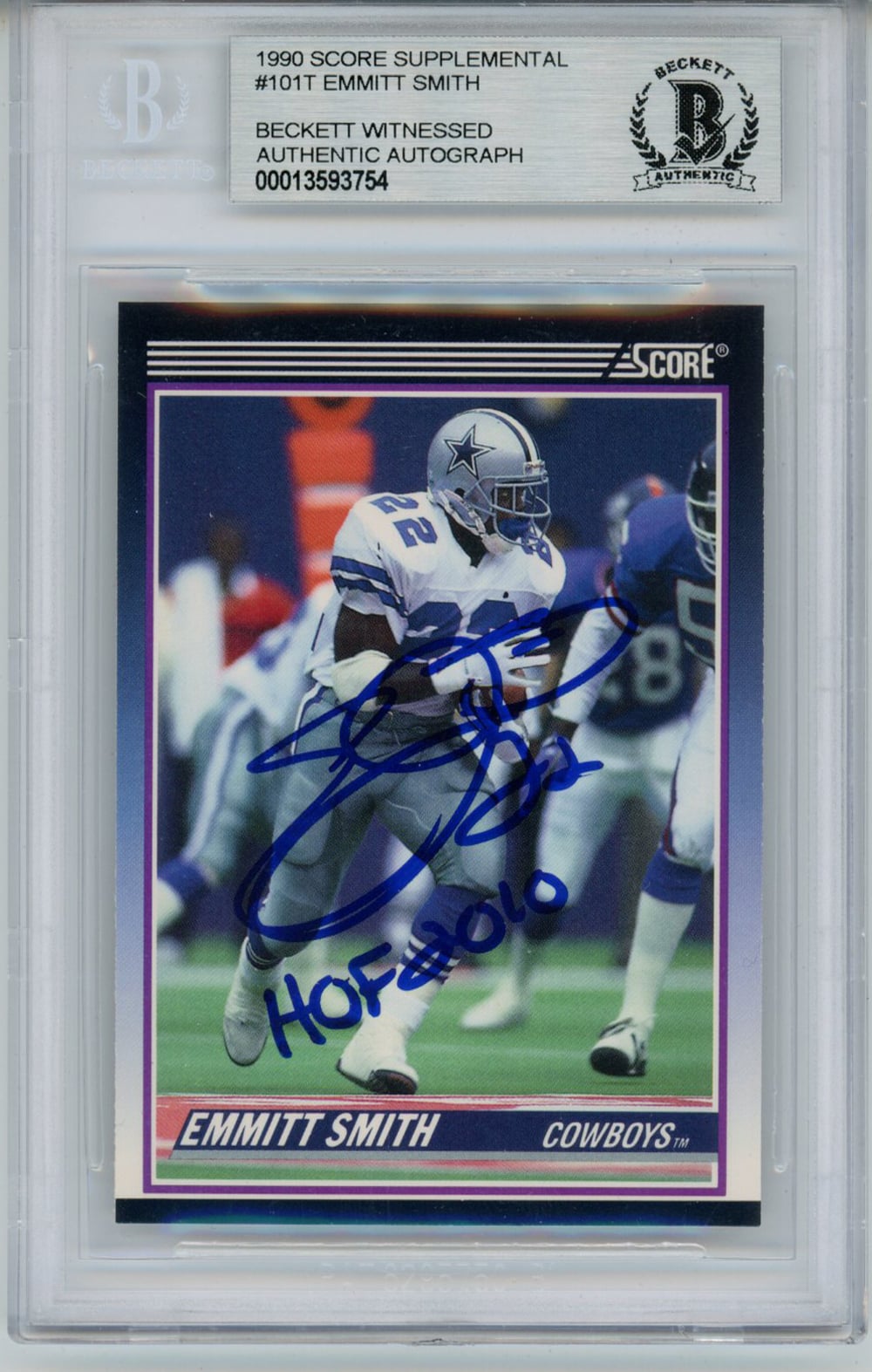 Emmitt Smith Dallas Cowboys Signed Card - 1990 Score #101 Rookie HOF Beckett Slab Beckett-Powers Sports Memorabilia