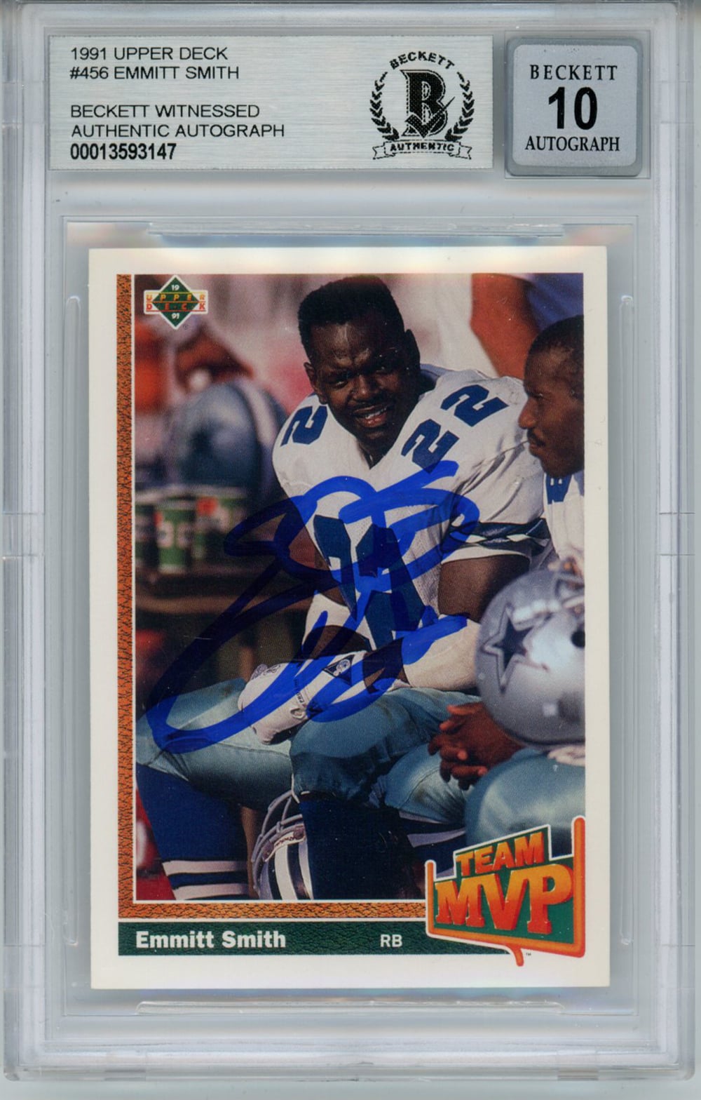 Emmitt Smith 1991 Upper Deck #456 Trading Signed Card Beckett 10 Slab Beckett-Powers Sports Memorabilia