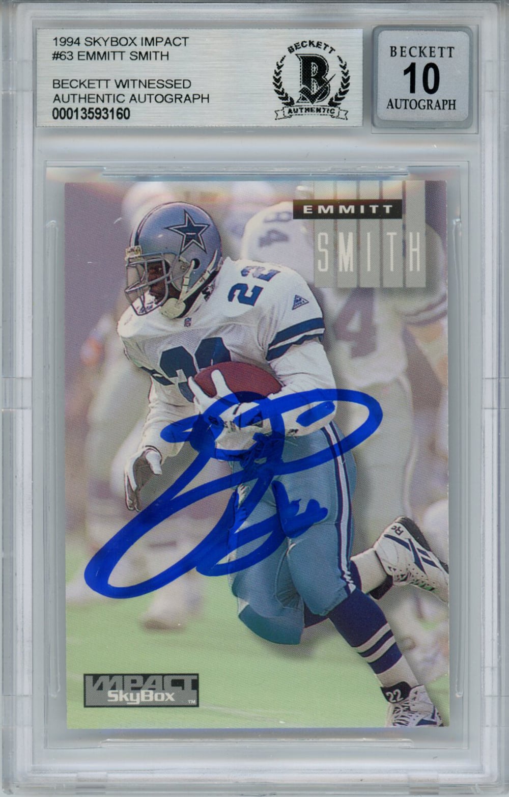 Emmitt Smith 1994 Skybox Impact #63 Trading Signed Card Beckett 10 Slab Beckett-Powers Sports Memorabilia