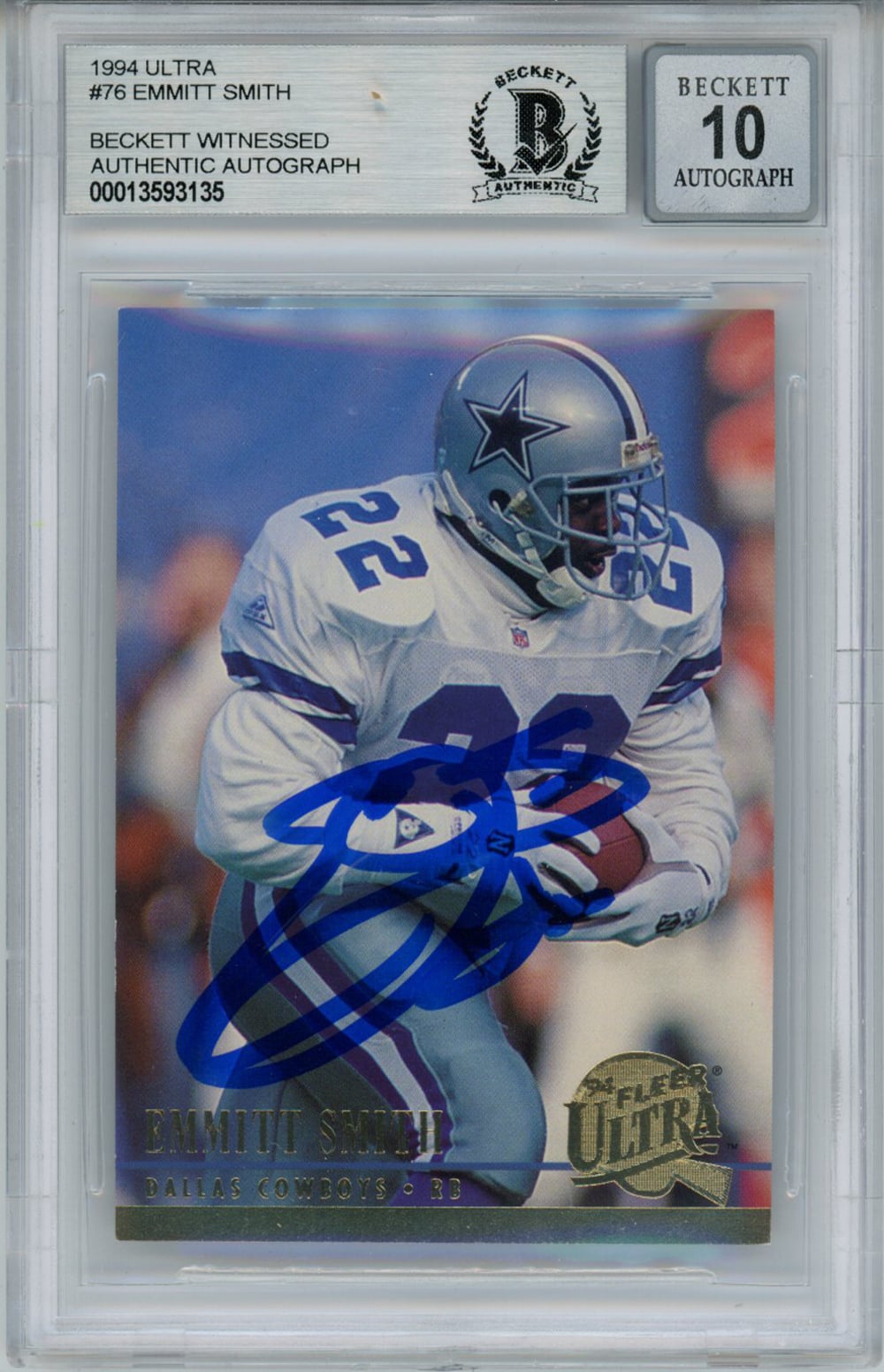Emmitt Smith 1994 Ultra #76 Trading Signed Card Beckett 10 Slab Beckett-Powers Sports Memorabilia