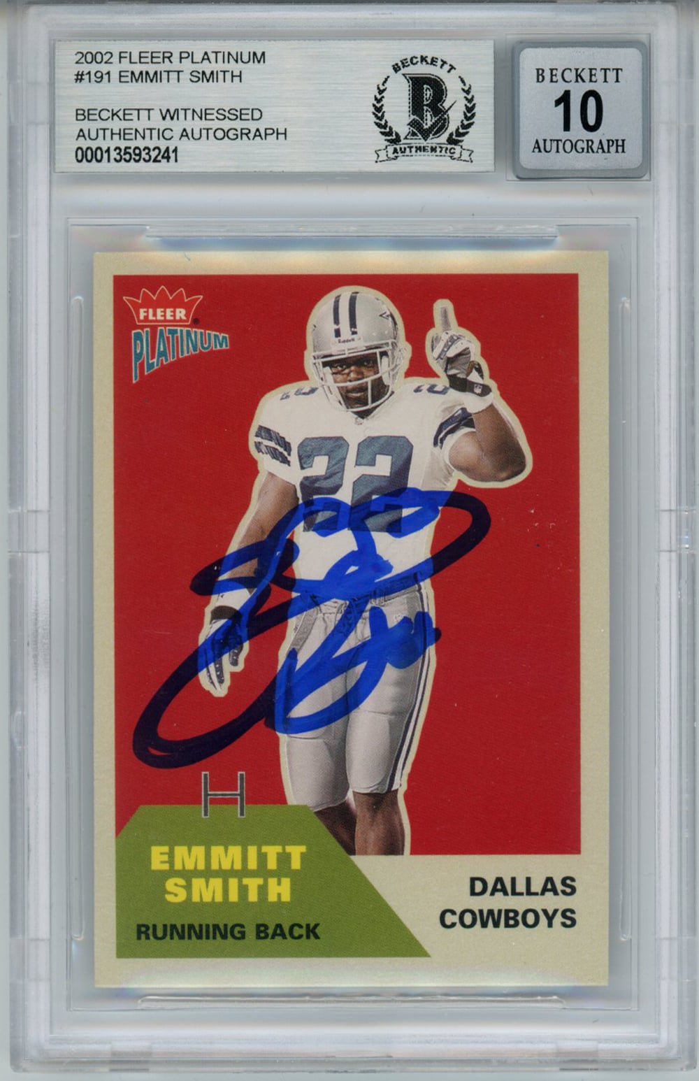 Emmitt Smith 2002 Fleer Platinum #191 Trading Signed Card Beckett 10 Slab Beckett-Powers Sports Memorabilia