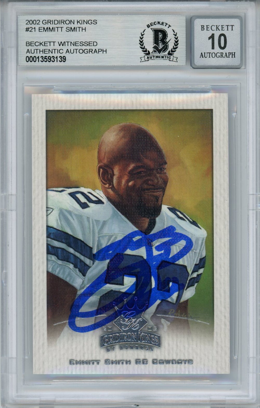 Emmitt Smith Signed 2002 Gridiron Kings #21 Trading Card Beckett 10 Slab-Powers Sports Memorabilia